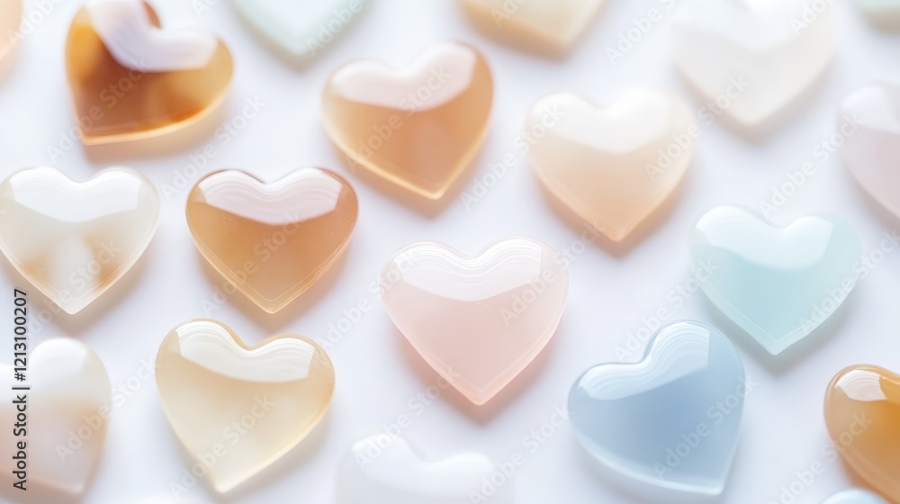 Obraz premium Pastel Heart Shaped Stones Arranged On White Background