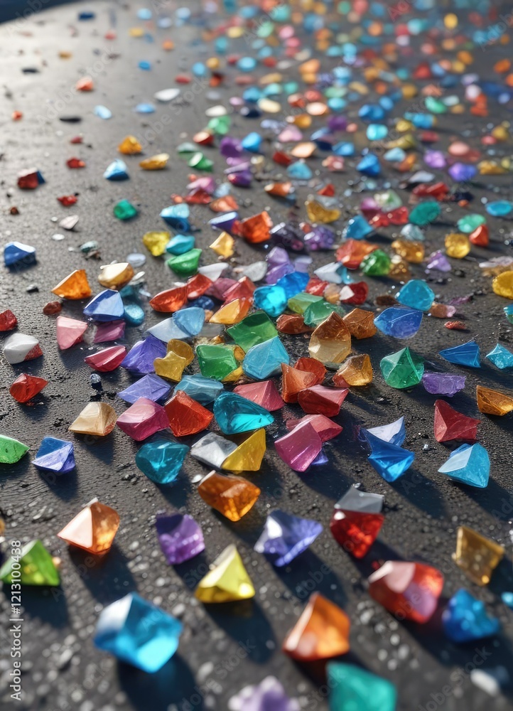 Fototapeta premium Abstract background with colorful glass fragments scattered on the ground , geometric shapes, mosaic effect