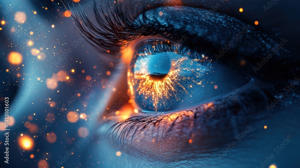 Dynamic light reflections in an eye amidst a hightech atmosphere Dynamic light reflections in an eye amidst a hightech atmosphere