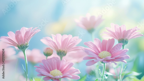 Vibrant Pink Chrysanthemums Bloom Under Soft Sunlight in a Tranquil Garden Oasis