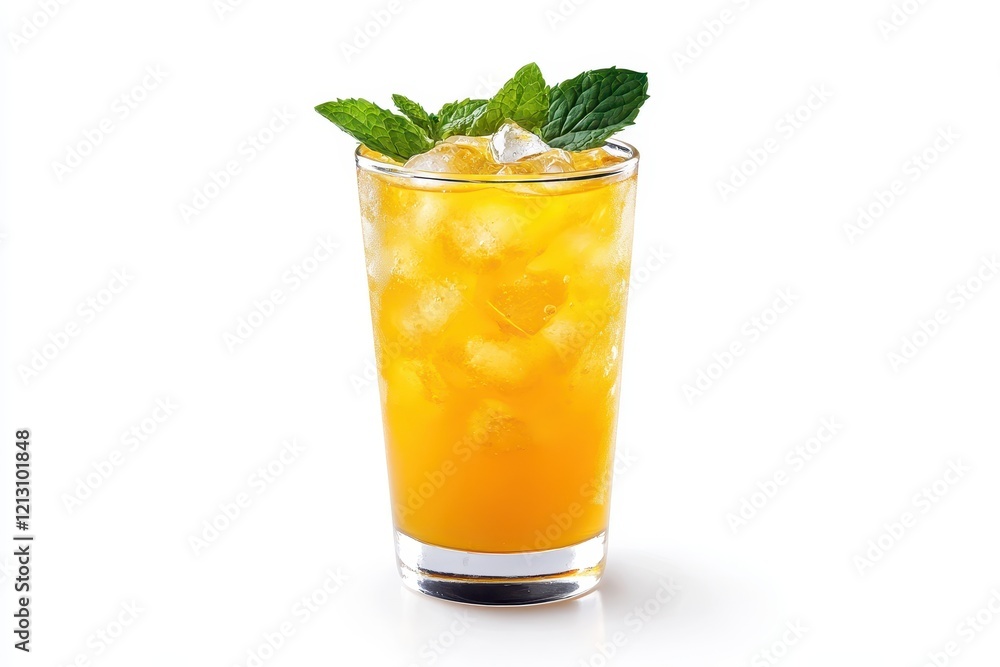 Chilled lemonade with mint and lemon on a white backdrop Chilled lemonade with mint and lemon on a white backdrop