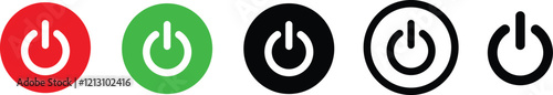 Power On Off Button icon in flat line set. vector for apps or web Energy switch Power turn on, off symbol, shutdown Press start sign isolated on transparent background circle symbol Electric power