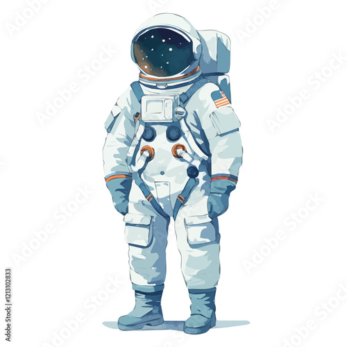 Astronaut Suit – Detailed Watercolor Vector Illustration, Space Exploration Gear Design, Celestial Mission Outfit Artwork, Vibrant and Futuristic Astronaut Suit Vector.  
