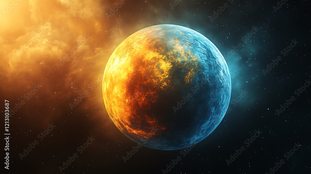 Fototapeta premium A Fiery and Icy Planet in the Cosmos