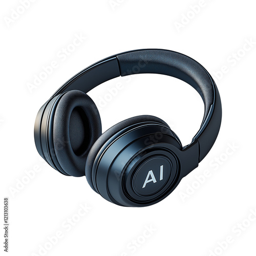 Modern Black AI Headphones Isolated on White Background