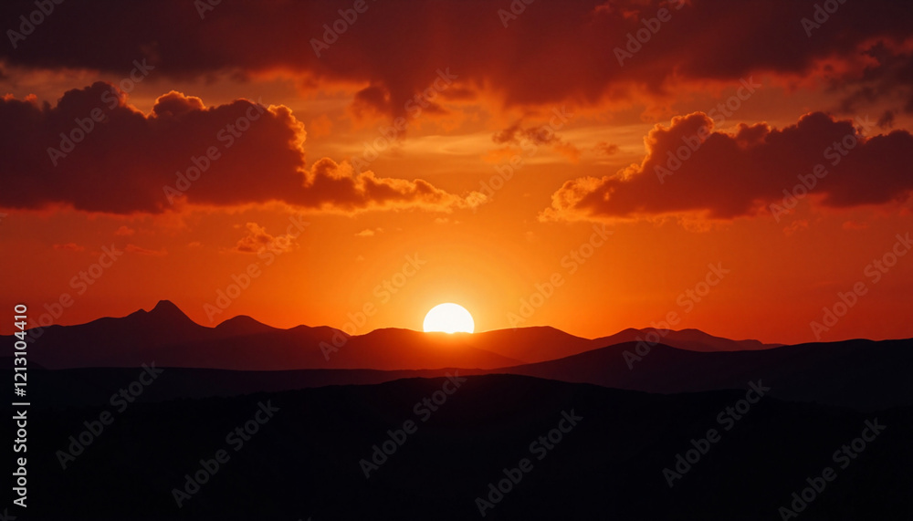 Fototapeta premium Stunning sunset over mountain silhouette