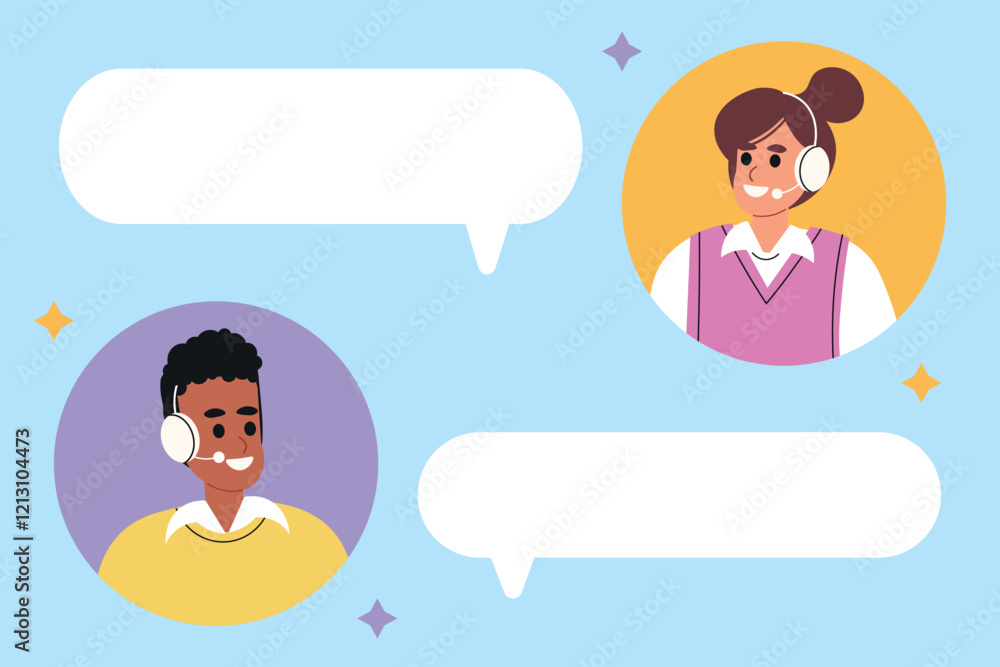 Obraz premium a dialog box, a chat between a team, between two people. Bubble match with empty space and avatars of people