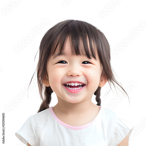 A little child is smiling isolated on a transparent background.