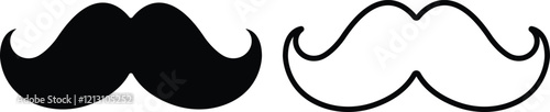 Mustache Black silhouette icon in flat line set. Symbol of Father day man mustaches Vector for apps or website Moustache for men face whisker tendril isolated on transparent background.