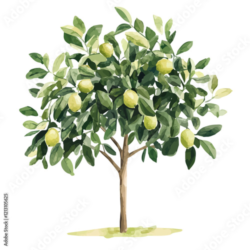 Australian Finger Lime Tree with Fruit Watercolor Flat Illustration | Unique Citrus Artwork for Logos & Digital Designs  
