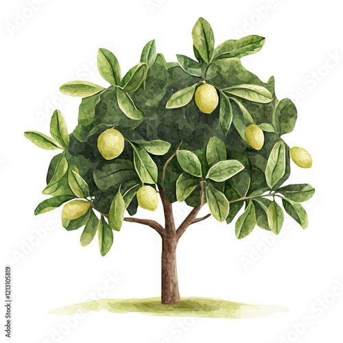 Australian Finger Lime Tree with Fruit Watercolor Flat Illustration | Unique Citrus Artwork for Logos & Digital Designs  
