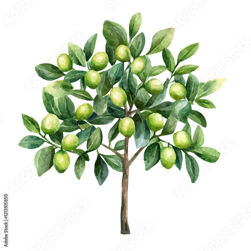 Australian Finger Lime Tree with Fruit Watercolor Flat Illustration | Unique Citrus Artwork for Logos & Digital Designs  
