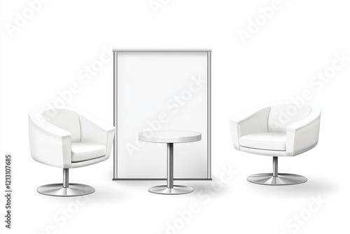 Collection of practical trade show furniture or empty exhibition kiosk or booth for busine