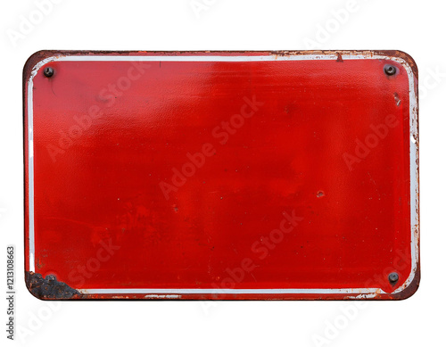 Empty red vintage grunge tin signs rectangular shape isolated on white background, cutout