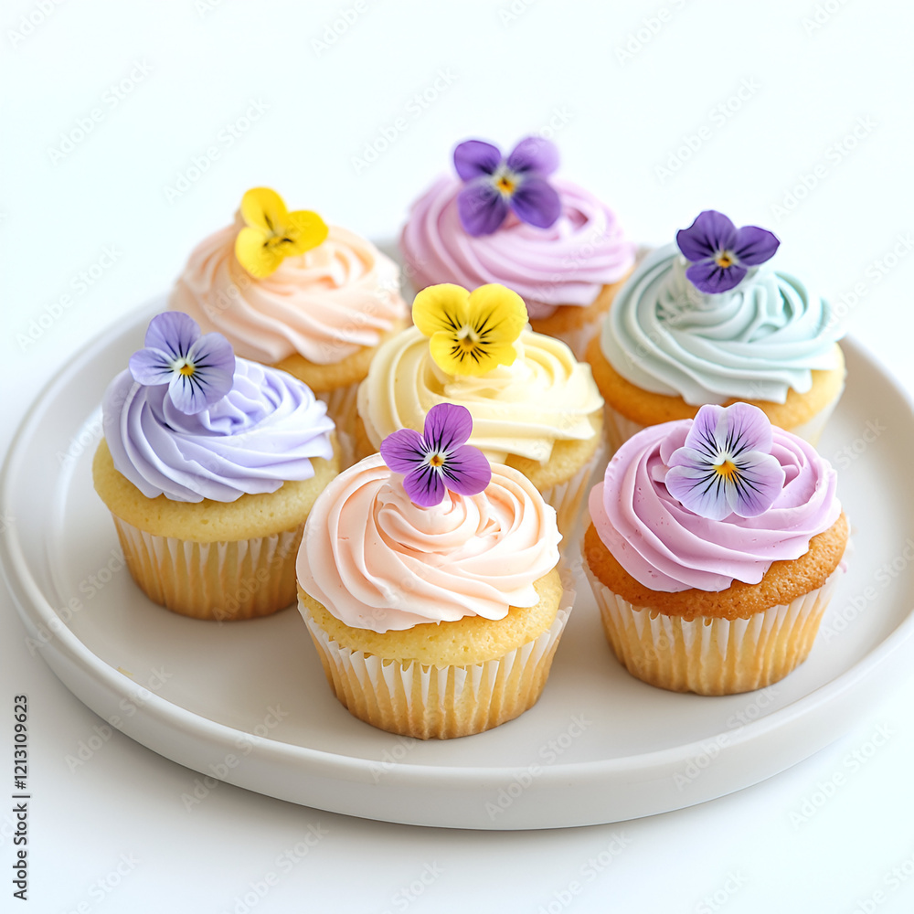 Pastel cupcakes decorated with fresh flowers. Perfect for a spring celebration or special occasion. Pastel cupcakes decorated with fresh flowers. Perfect for a spring celebration or special occasion.