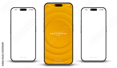 Realistic smartphone mockup. Mobile phone vector with isolated on white background. Device front view. 3D mobile phone with shadow. Realistic, high quality smart phone mockup for ui ux presentation.