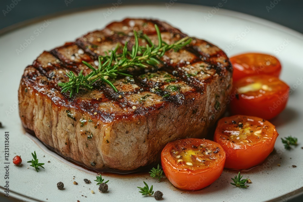 gourmet seared beef dish elegantly plated with aromatic herbs and spices showcasing culinary artistry commonly found in upscale dining establishments gourmet seared beef dish elegantly plated with aromatic herbs and spices showcasing culinary artistry commonly found in upscale dining establishments
