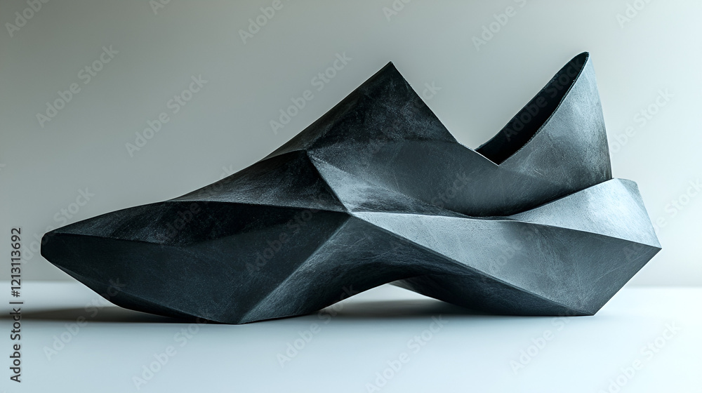 origami style A clean black shoe resting origami style A clean black shoe resting