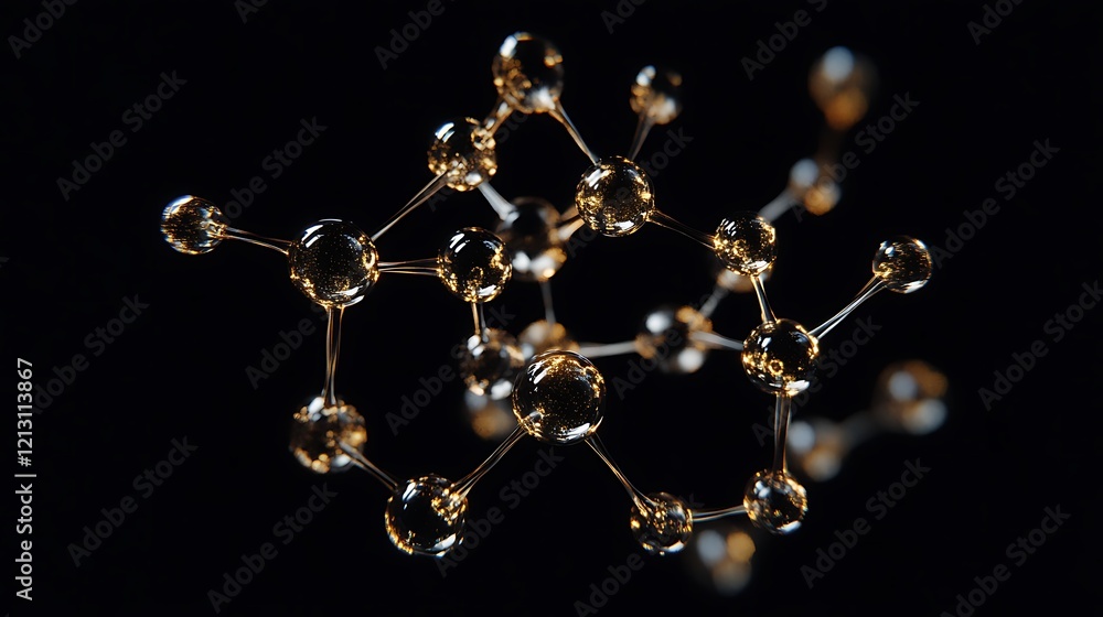 Digital molecular network in transparency with visible atomic connections floating on black background Digital molecular network in transparency with visible atomic connections floating on black background