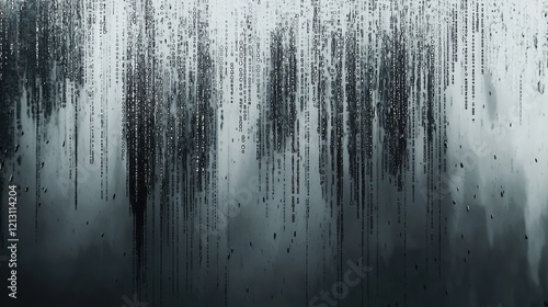 Cascading droplets create a stunning digital rain effect against a dark backdrop, evoking a sense of mystery and technology in a modern environment. It feels immersive and captivating