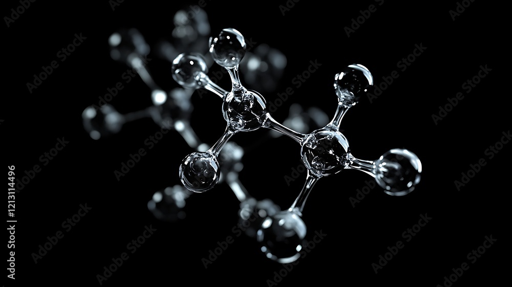 Detailed atomic connections in a transparent molecular network against a pitch-black background Detailed atomic connections in a transparent molecular network against a pitch-black background
