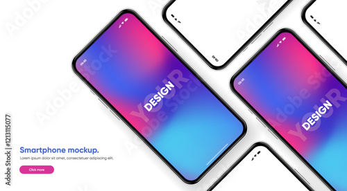 Realistic smartphone mockup. Mobile phone vector with isolated on white background. Device front view. 3D mobile phone with shadow. Realistic, high quality smart phone mockup for ui ux presentation.