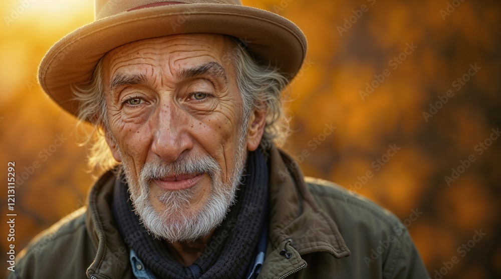 Charming Elderly Gentleman Surrounded by Warm Autumn Hues Charming Elderly Gentleman Surrounded by Warm Autumn Hues