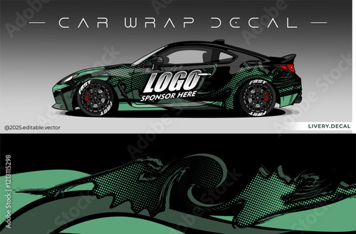 Car wrap design vector with black and green  colour. Livery abstract decal template. Editable vector suitable for racing, rally or daily use