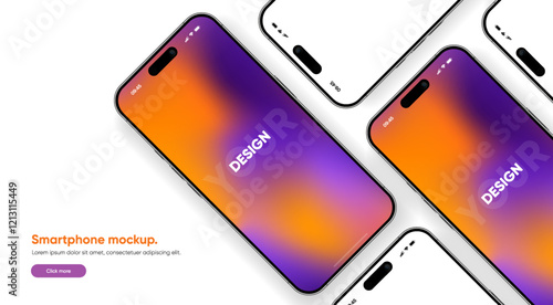 Realistic smartphone mockup. Mobile phone vector with isolated on white background. Device front view. 3D mobile phone with shadow. Realistic, high quality smart phone mockup for ui ux presentation.