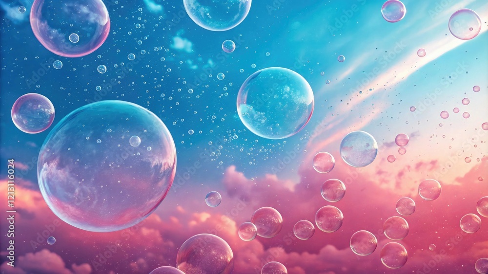 Abstract colorful background with scattered bubbles in shades of pink and blue, pastel colors, playful atmosphere Abstract colorful background with scattered bubbles in shades of pink and blue, pastel colors, playful atmosphere