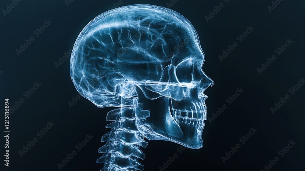 Anatomically accurate 3D rendering of a transparent human skull on a dark background Anatomically accurate 3D rendering of a transparent human skull on a dark background