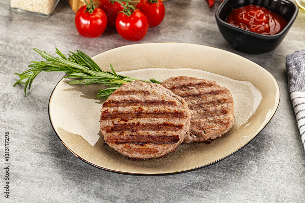 Grilled two beef burger cutlet Grilled two beef burger cutlet