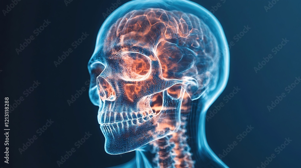 Transparent 3D human skull with visible bone structure and realistic anatomy Transparent 3D human skull with visible bone structure and realistic anatomy
