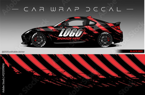 Car wrap design vector with black and red colour. Livery abstract decal template. Editable vector suitable for racing, rally or daily use