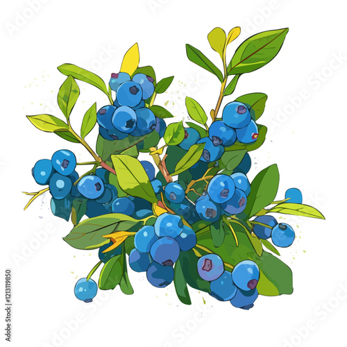 Blueberry Bush with Fruit – Fresh Watercolor Vector Illustration, Berry-Laden Bush Design, Nature-Inspired Artwork, Vibrant Blueberry Bush with Ripe Fruits Vector.  
