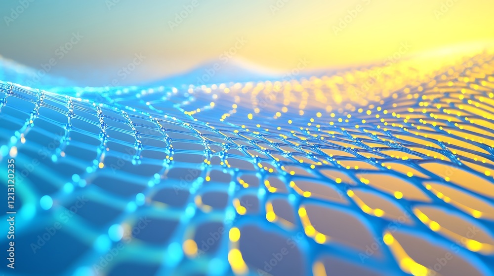 Fototapeta premium A futuristic abstract design with intersecting blue and yellow light rays, creating a glowing lattice-like structure on a gradient background