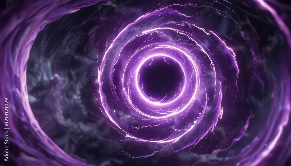 A swirling vortex of purple light emerges from a central circle, as if the very fabric of electricity is taking shape, cosmic, vibrant purple A swirling vortex of purple light emerges from a central circle, as if the very fabric of electricity is taking shape, cosmic, vibrant purple