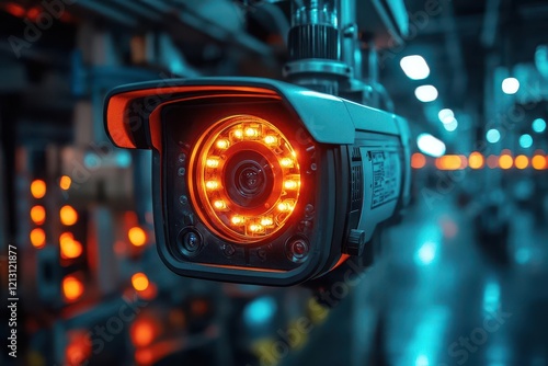 Obraz na płótnie hightech night vision cctv camera monitoring surroundings with infrared capabilities set against a dark backdrop emphasizing enhanced security and surveillance features w salonie