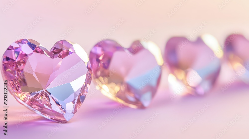 Pink Crystal Hearts Arranged In A Row Pink Crystal Hearts Arranged In A Row