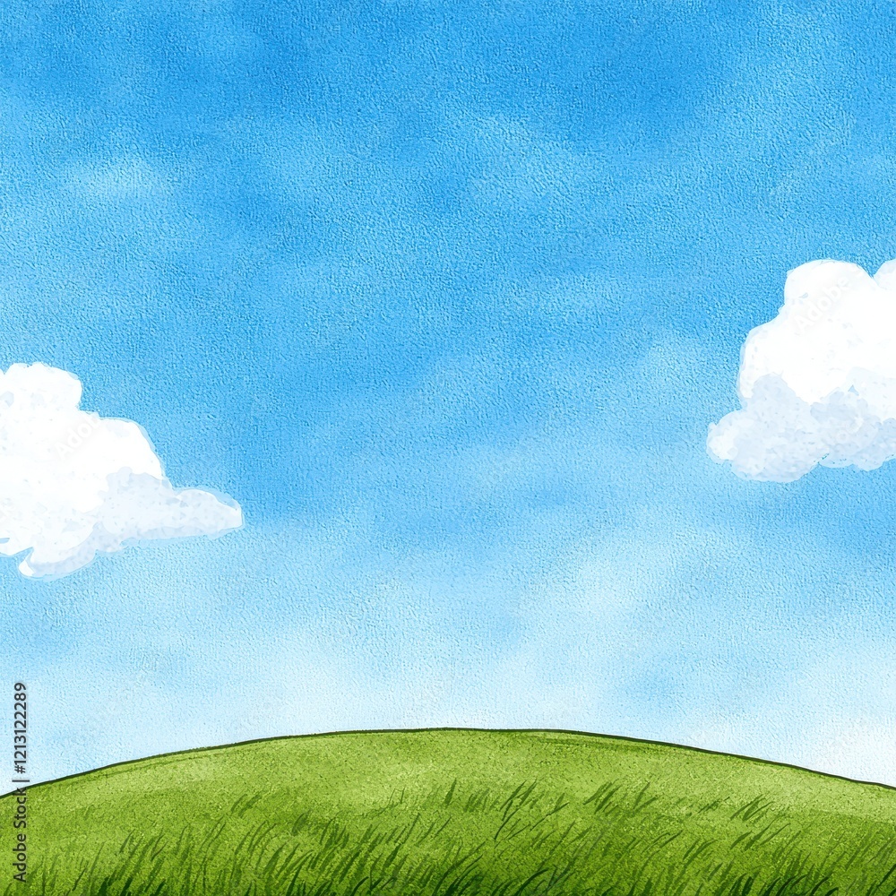 Fototapeta premium Serene Landscape with Blue Sky and Soft White Clouds Over Green Field