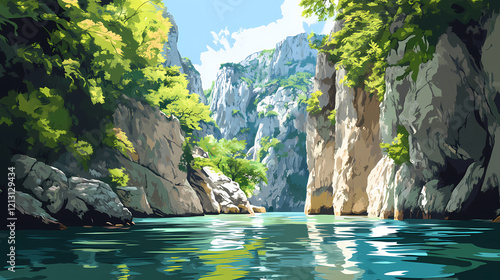 Matka canyon - skopje, north macedonia. beautiful simple ai generated image. Tropical Canyon. Illustration photo