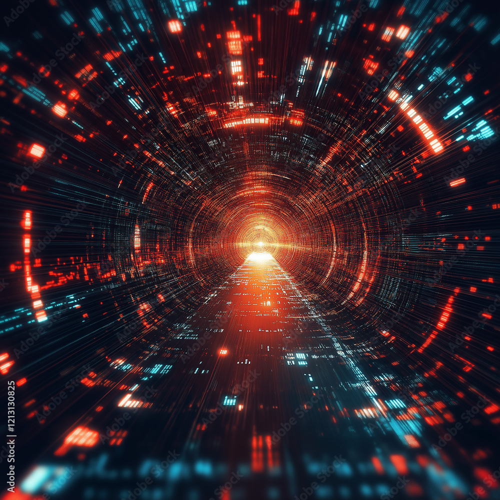 Abstract Digital Tunnel: Data Flowing Through Light and Neon wave speed lines vivid space future Abstract Digital Tunnel: Data Flowing Through Light and Neon wave speed lines vivid space future