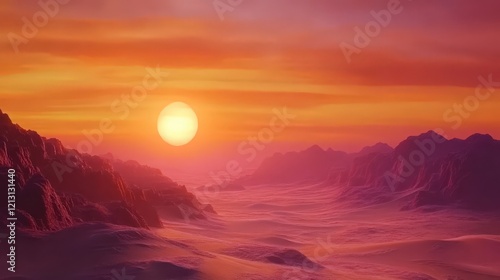 Wallpaper Mural A Vibrant Sunset Over a Desert Landscape with Mountains and Pink Sands Torontodigital.ca