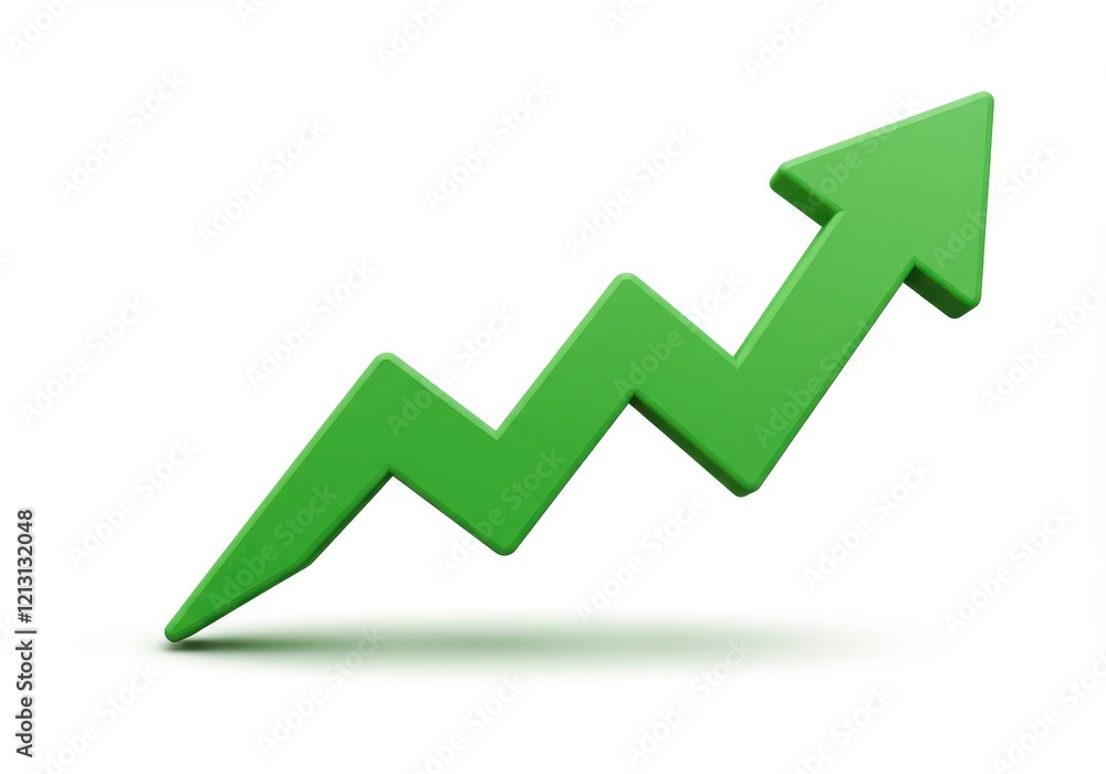 A simple 3D illustration of a green zigzag arrow pointing upward symbolizing growth or progress A simple 3D illustration of a green zigzag arrow pointing upward symbolizing growth or progress