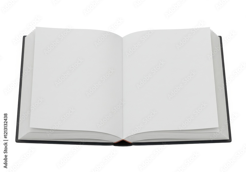 A open notebook with blank white pages and a dark leather cover A open notebook with blank white pages and a dark leather cover