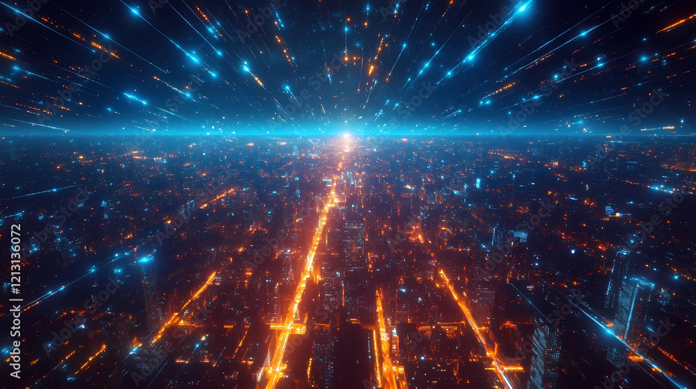 Obraz premium A vibrant neon grid stretching toward the horizon. Vibrant Horizon. Illustration