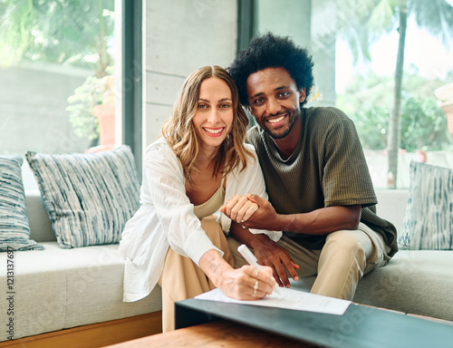 contract woman man signing couple investment house agent real estate business agreement client office home property meeting mortgage document insurance businesswoman