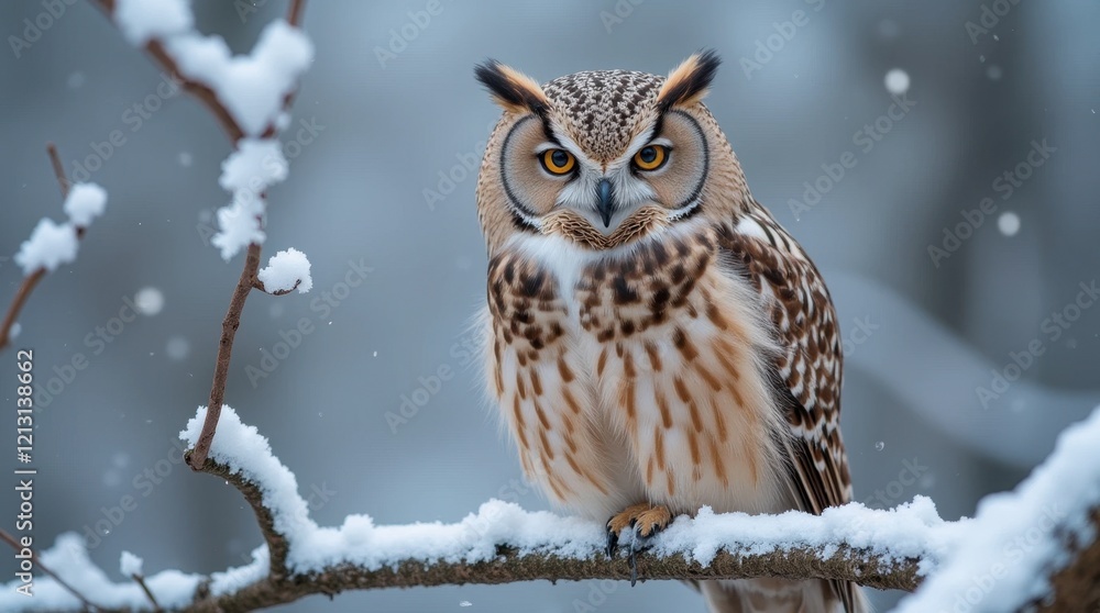 Regal Owl on Frosty Branch Regal Owl on Frosty Branch