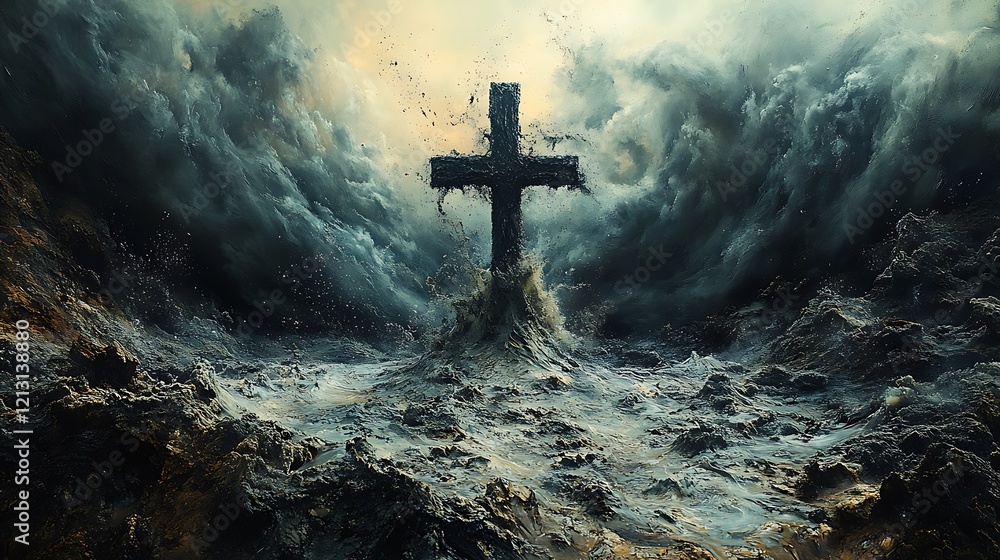 Naklejka premium Cross Floating in the Water