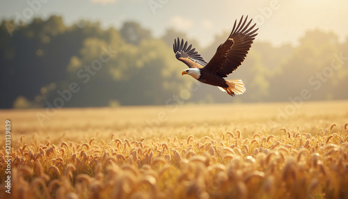 Wallpaper Mural Majestic bald eagle soaring over golden wheat field Torontodigital.ca